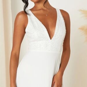 Adoring Vow White Chiffon Sheer Mesh Sequin A-Line Maxi Dress